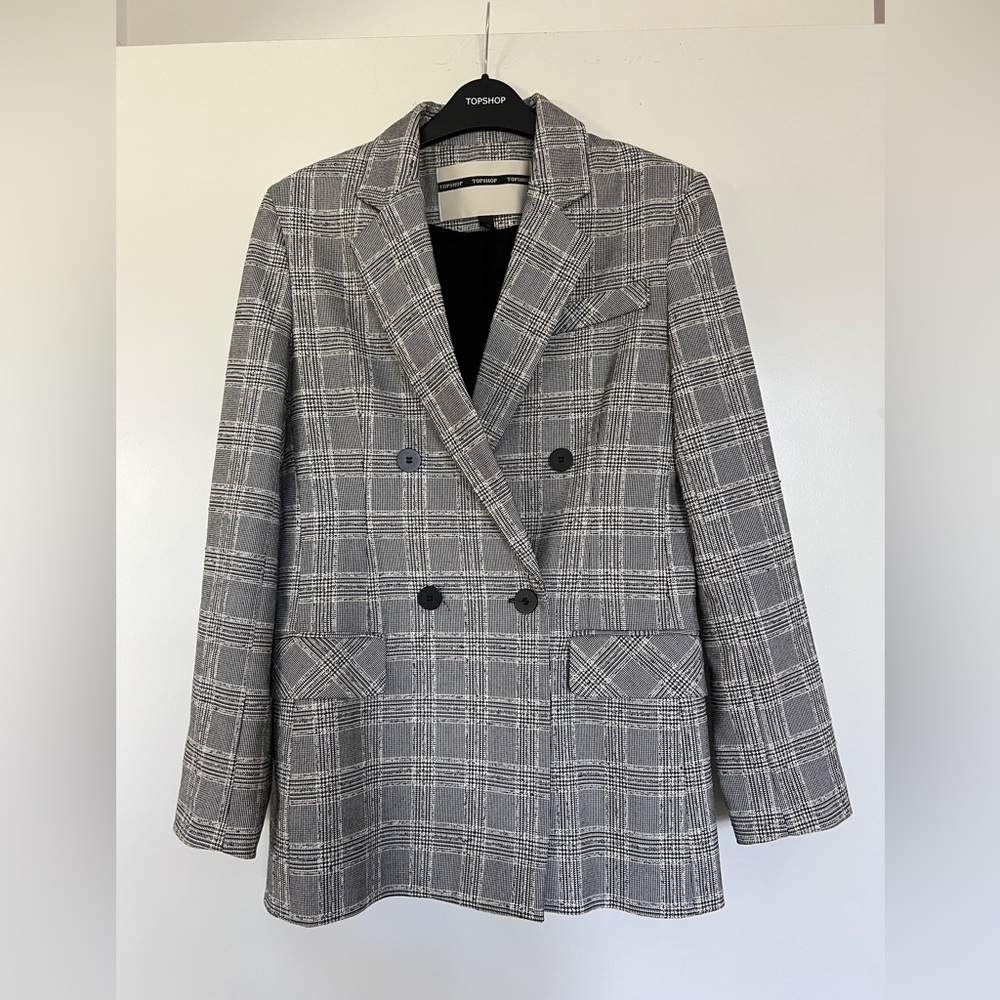 Topshop plaid blazer grey size 2